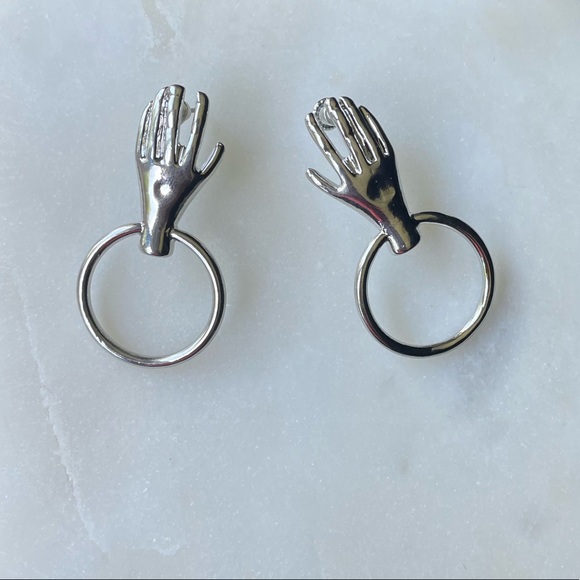 Silver Vintage Metal Hands Drop Earrings - Picture 5 of 8
